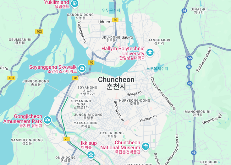 Map of Chuncheon Si, South Korea