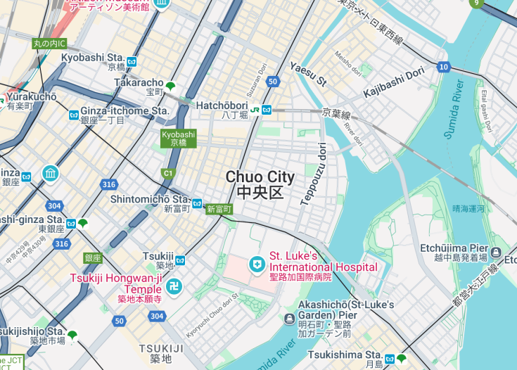 Map of Chuo City, Japan