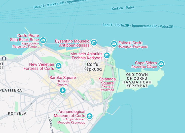 Map of Corfu, Greece