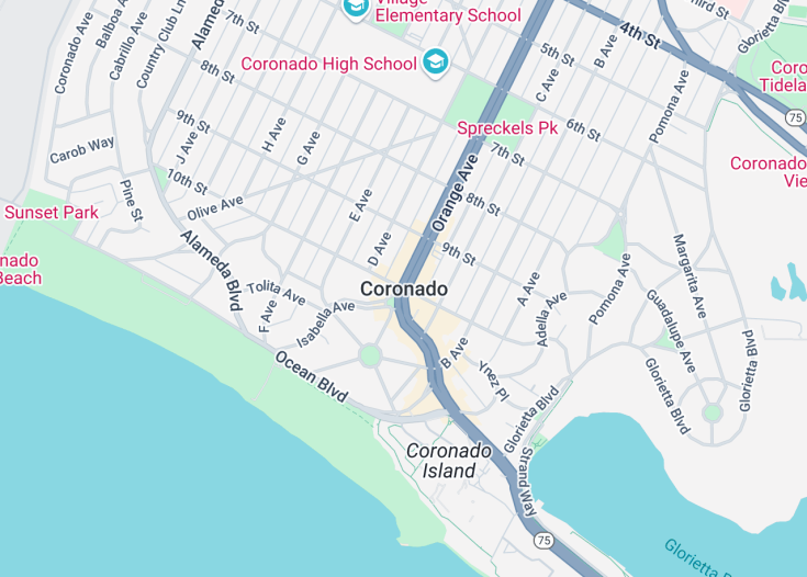 Map of Coronado, California (USA)