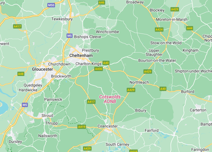 Map of Cotswolds, England (United Kingdom)