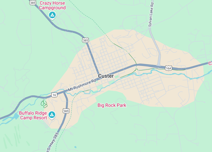 Map of Custer, South Dakota (USA)