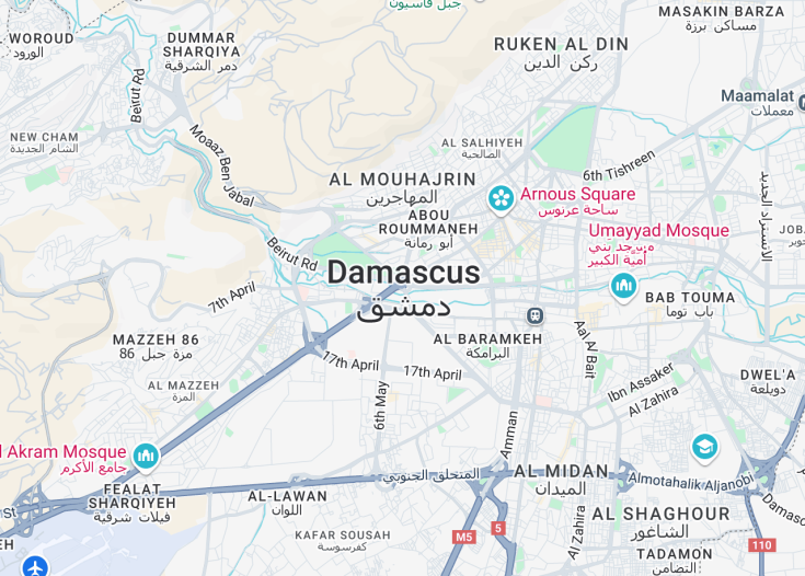 Map of Damascus, Syria