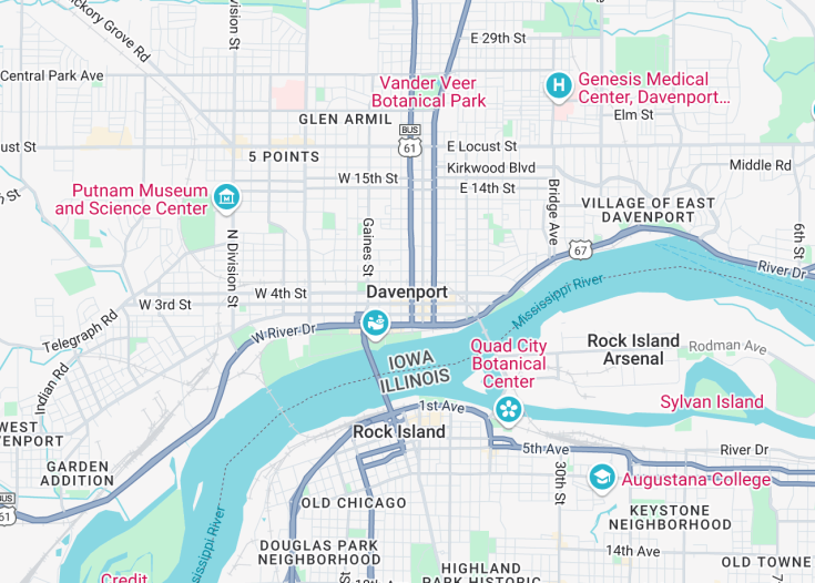 Map of Davenport, Iowa (USA)