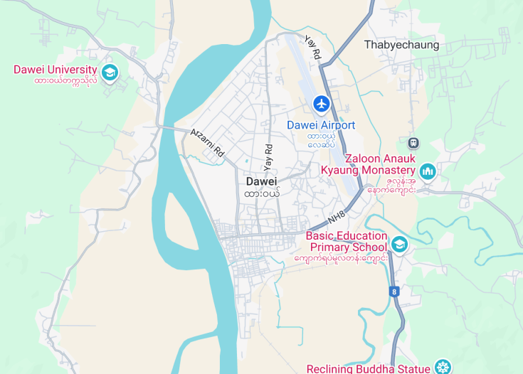 Map of Dawei, Myanmar