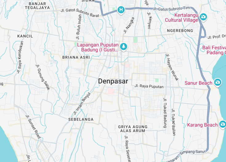 Map of Denpasar, Indonesia