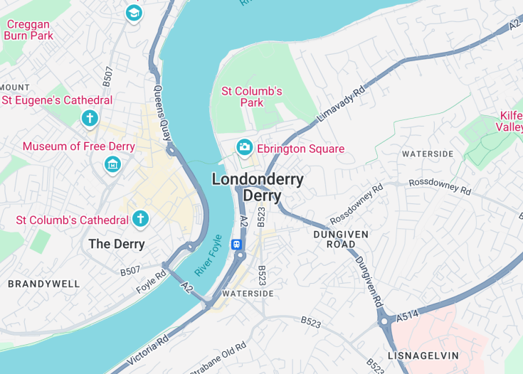 Map of Derry, Northern Ireland (United Kingdom)