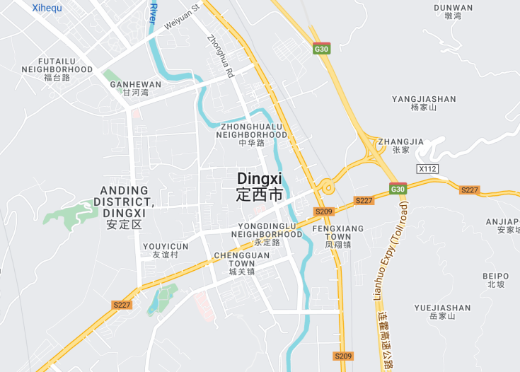 Map of Dingxi, China