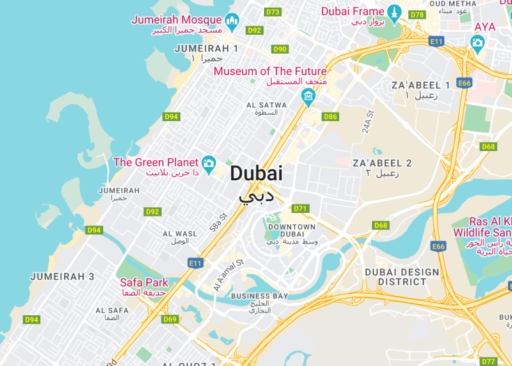 Map of Dubai, United Arab Emirates