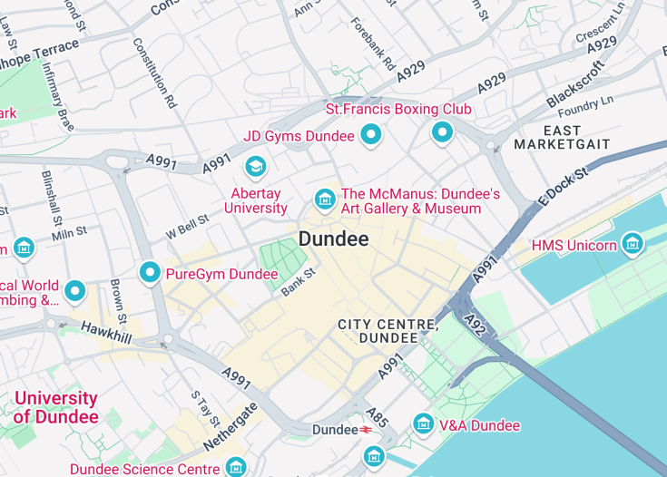 Map of Dundee, Scotland (United Kingdom)