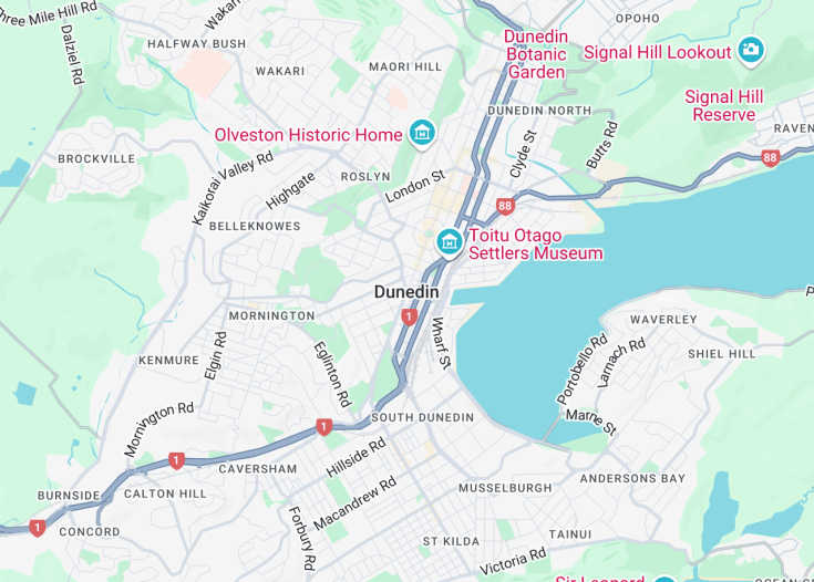 Map of Dunedin, New Zealand