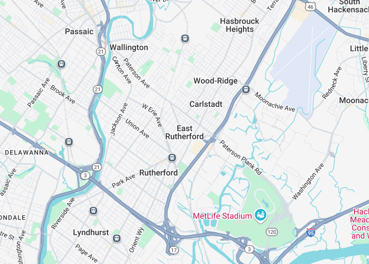 Map of East Rutherford, New Jersey (USA)