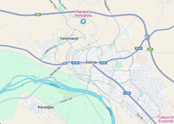 Map of Edirne, Turkey