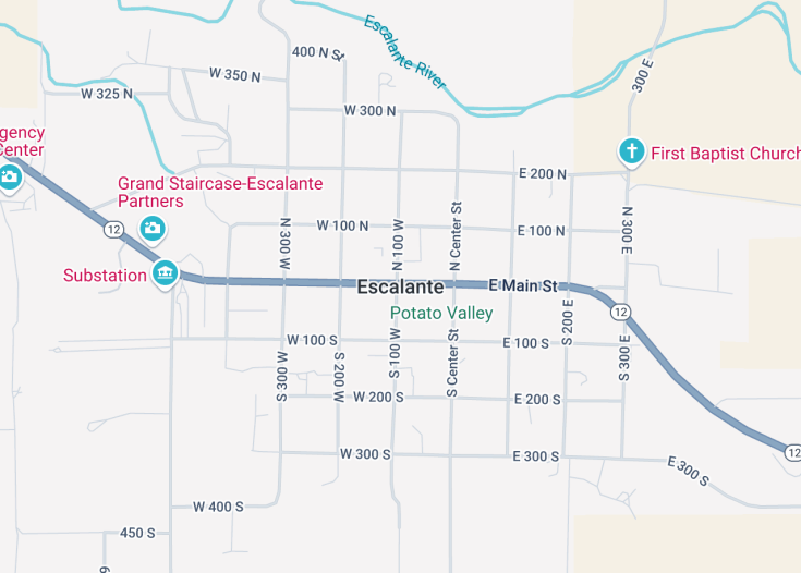 Map of Escalante, Utah (USA)