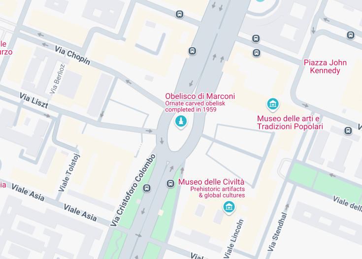 Map of EUR Marconi obelisk, Rome