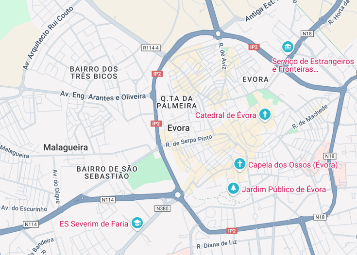 Map of Evora, Portugal