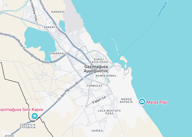 Map of Famagusta, Cyprus