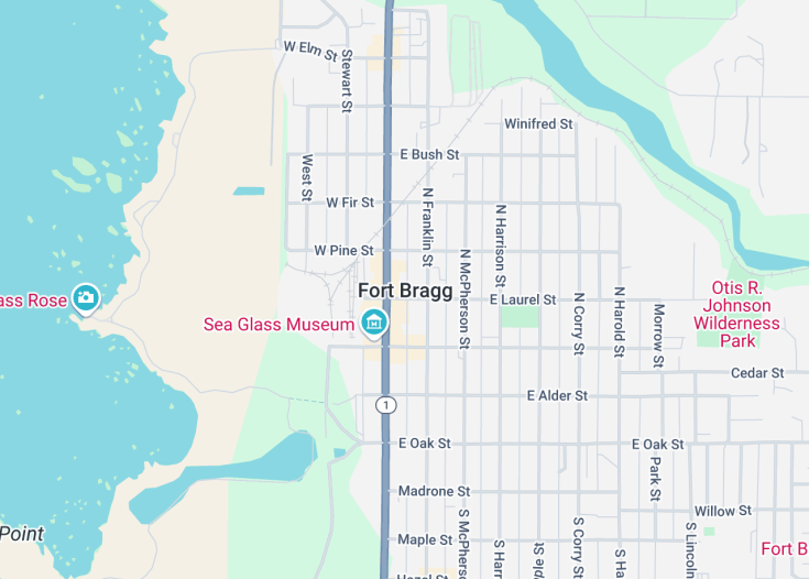 Map of Fort Bragg, California (USA)