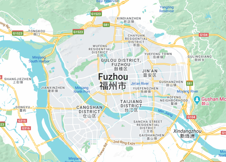 Map of Fuzhou, China