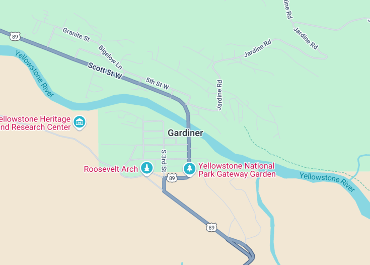 Map of Gardiner, Montana (USA)