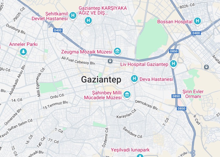 Map of Gaziantep, Turkey