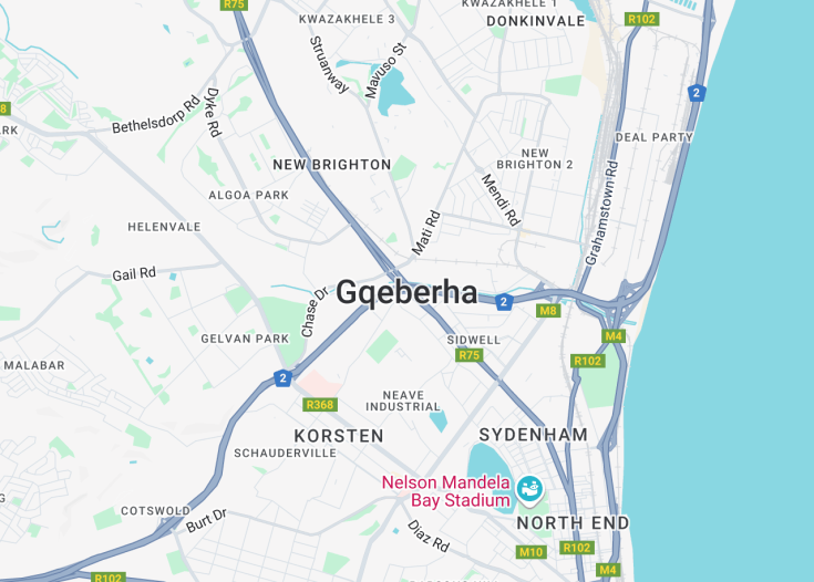 Map of Gqeberha (Port Elizabeth), South Africa