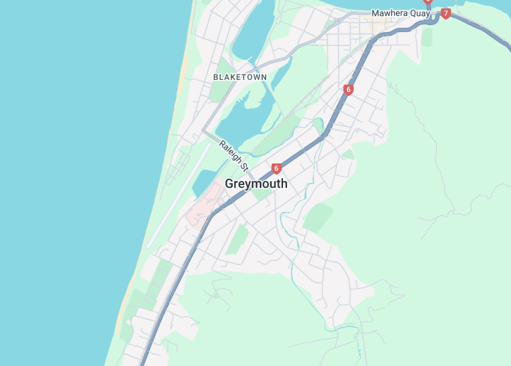 Map of Greymouth, New Zealand