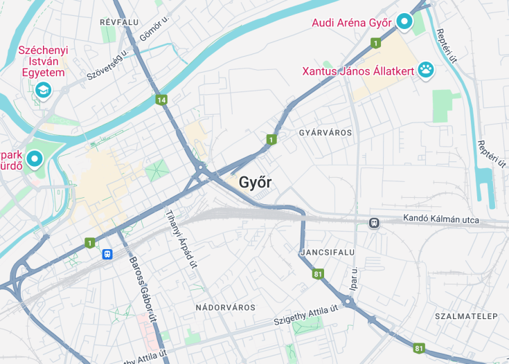 Map of Győr, Hungary