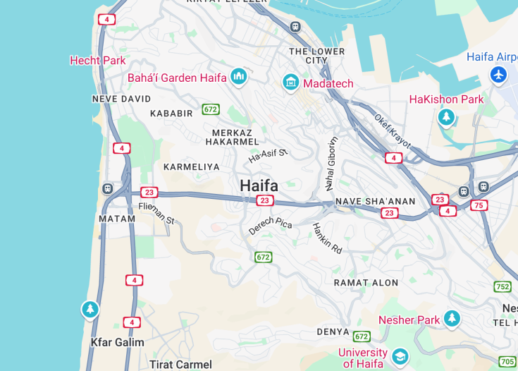 Map of Haifa, Israel