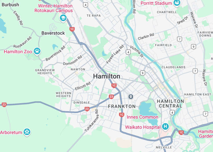 Map of Hamilton, New Zealand