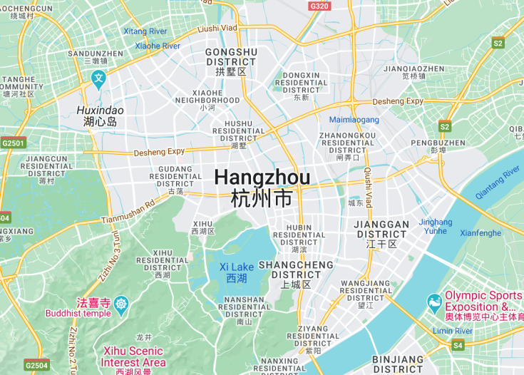 Map of Hangzhou, China