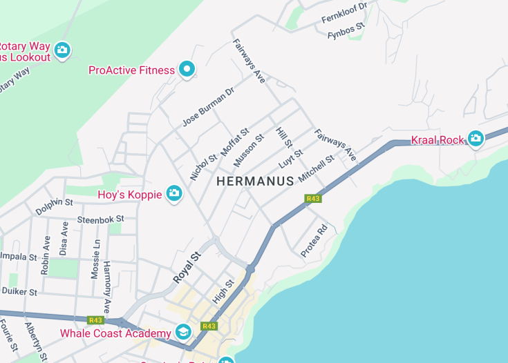 Map of Hermanus, South Africa