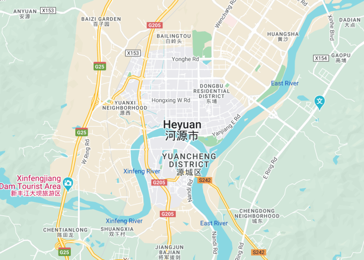 Map of Heyuan, China