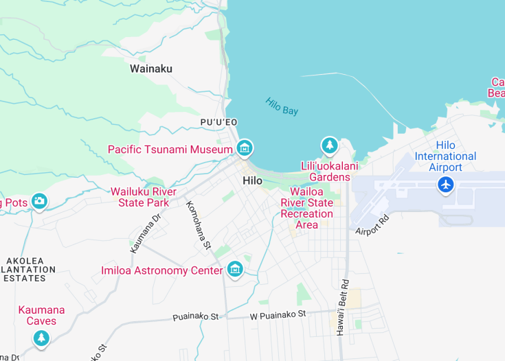 Map of Hilo, Hawaii (USA)