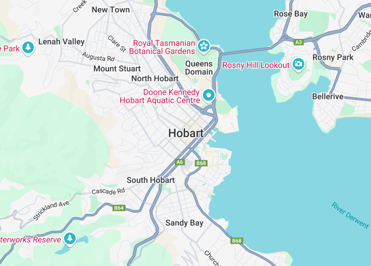 Map of Hobart, Tasmania (Australia)