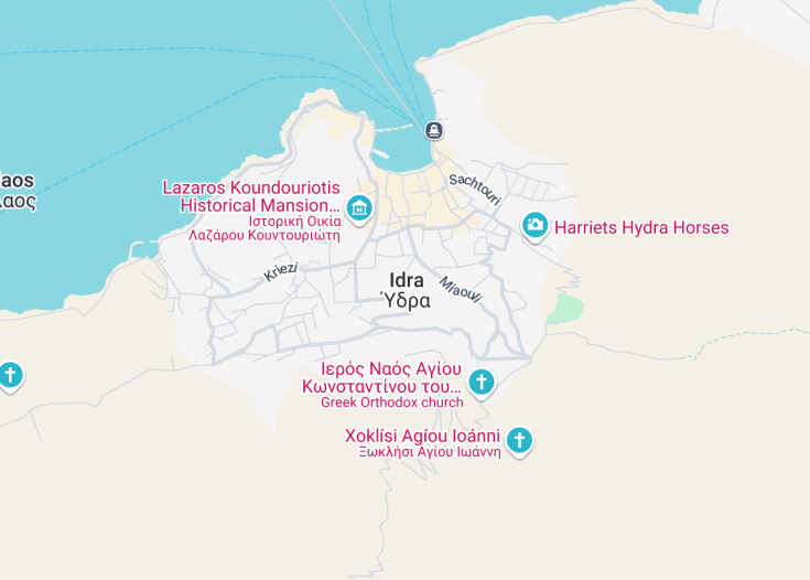 Map of Hydra, Greece