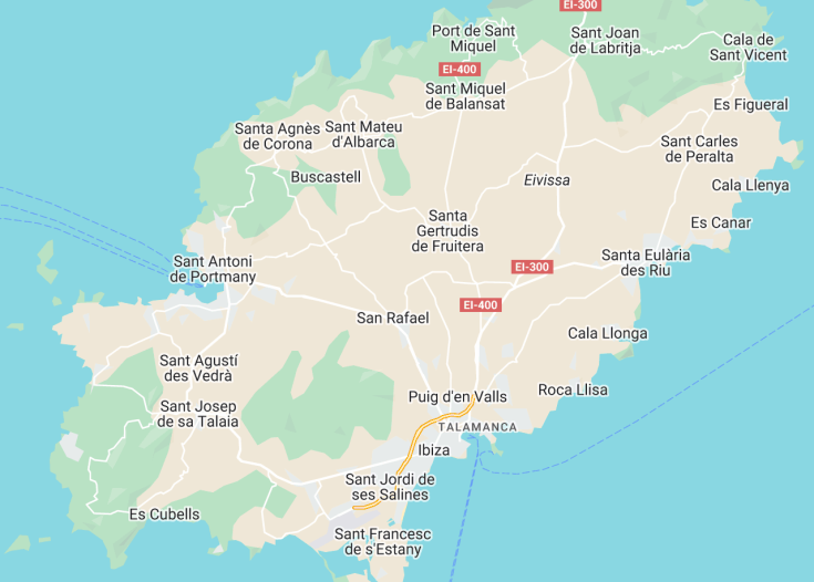 Map of Ibiza (Balearic Islands, Spain), 