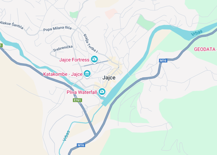 Map of Jajce, Bosnia and Herzegovina