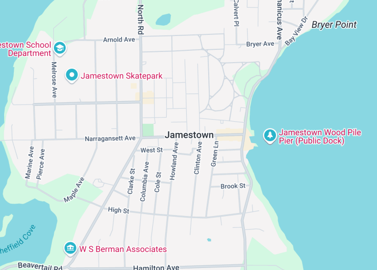 Map of Jamestown, Rhode Island (USA)