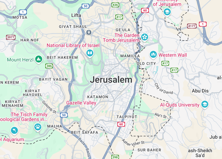 Map of Jerusalem (Israel), Israel