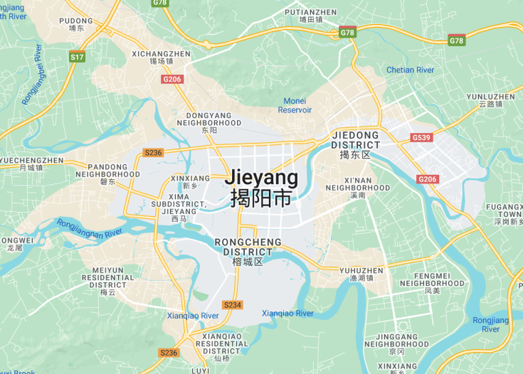 Map of Jieyang, China