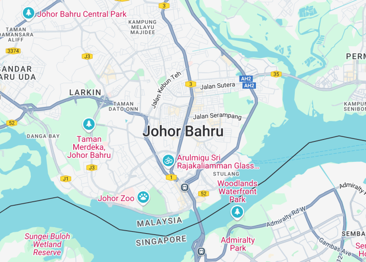 Map of Johor Bahru, Malaysia