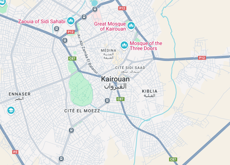 Map of Kairouan, Tunisia