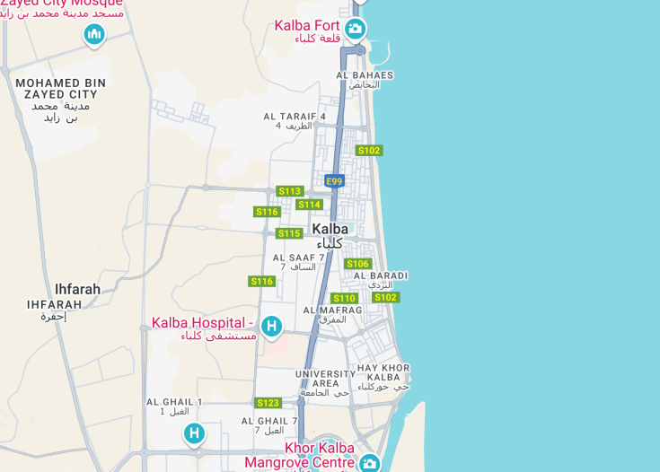 Map of Kalba, United Arab Emirates