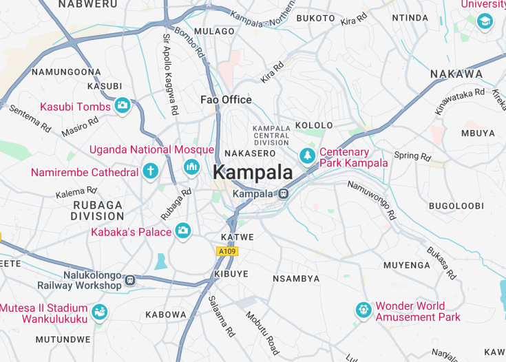 Map of Kampala, Uganda