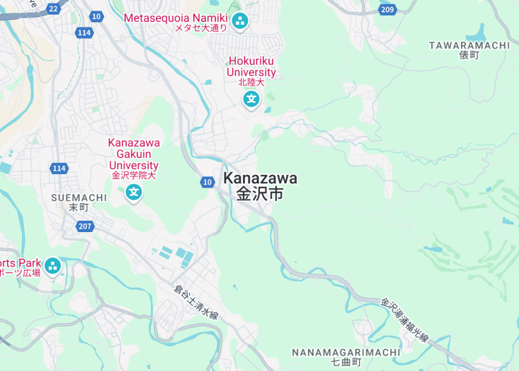 Map of Kanazawa, Japan