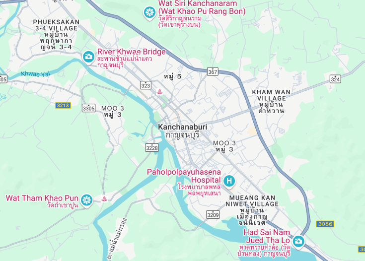 Map of Kanchanaburi, Thailand