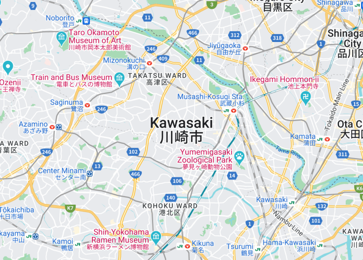 Map of Kawasaki, Japan