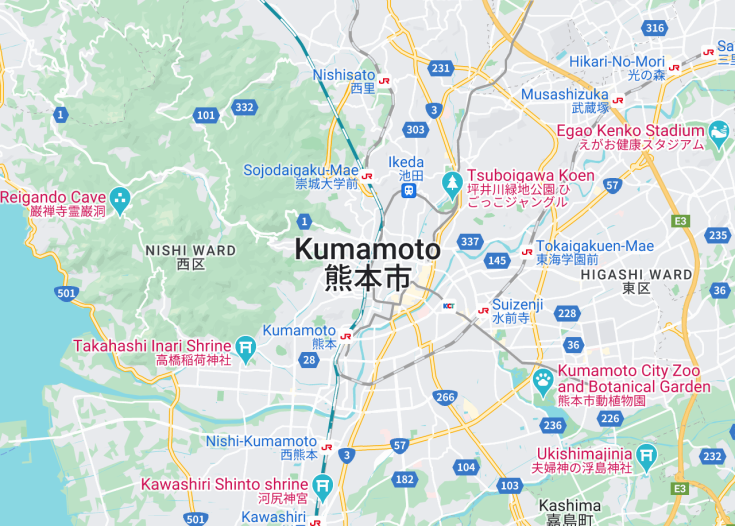 Map of Kumamoto, Japan