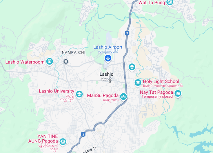 Map of Lashio, Myanmar